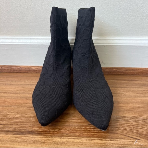 Coach Jade Knit Sock Pull On Pointed Toe Ankle Booties Black Monogram - Picture 4 of 10